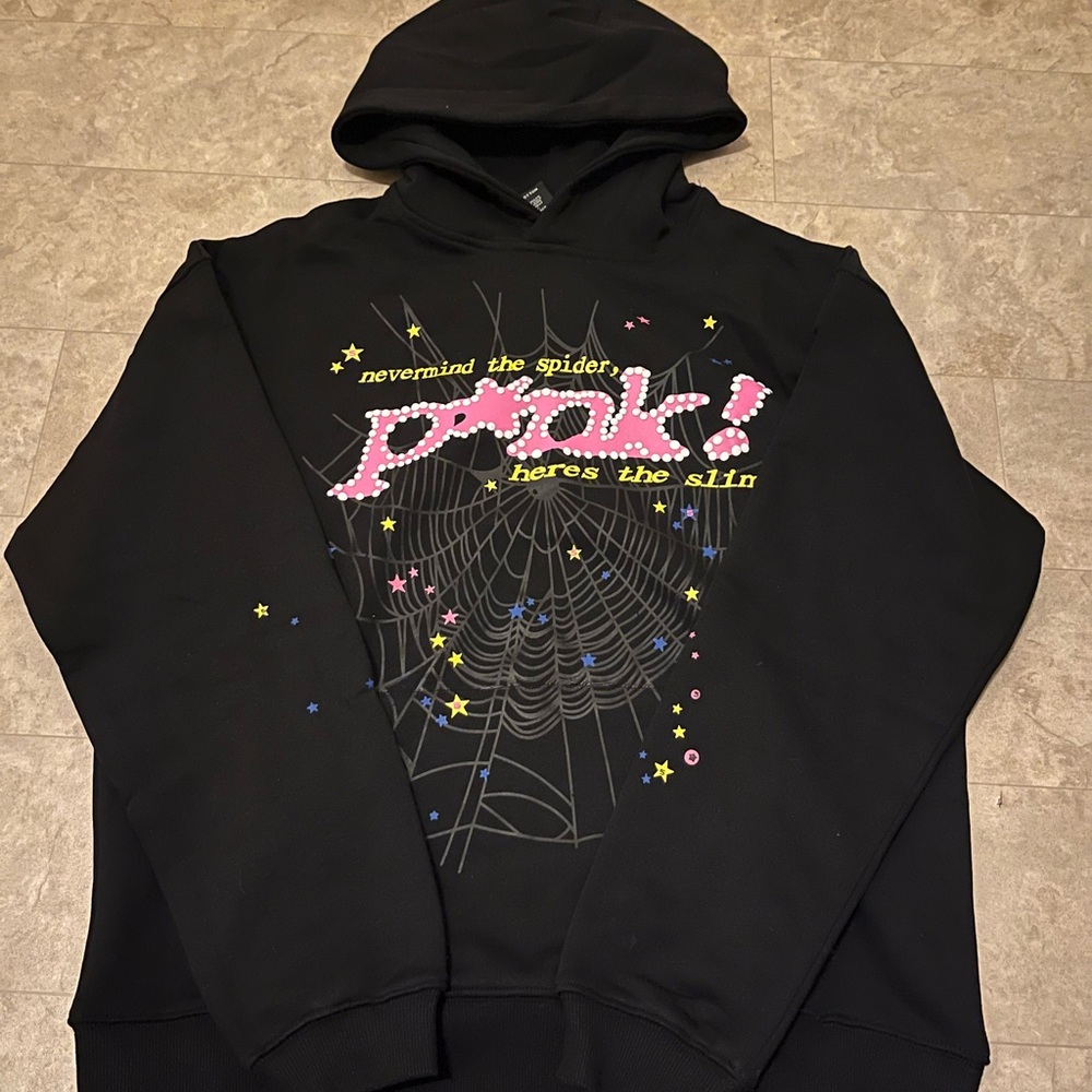 Spyder Black Hoodie with Pink Logo